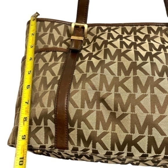 Michael Kors brown signature mk tote bag with leather trim - Picture 3 of 14